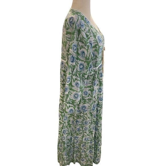 Size XL Karni Cotton Green And Blue Floral Printed Boho Maxi Dress - Picture 4 of 8